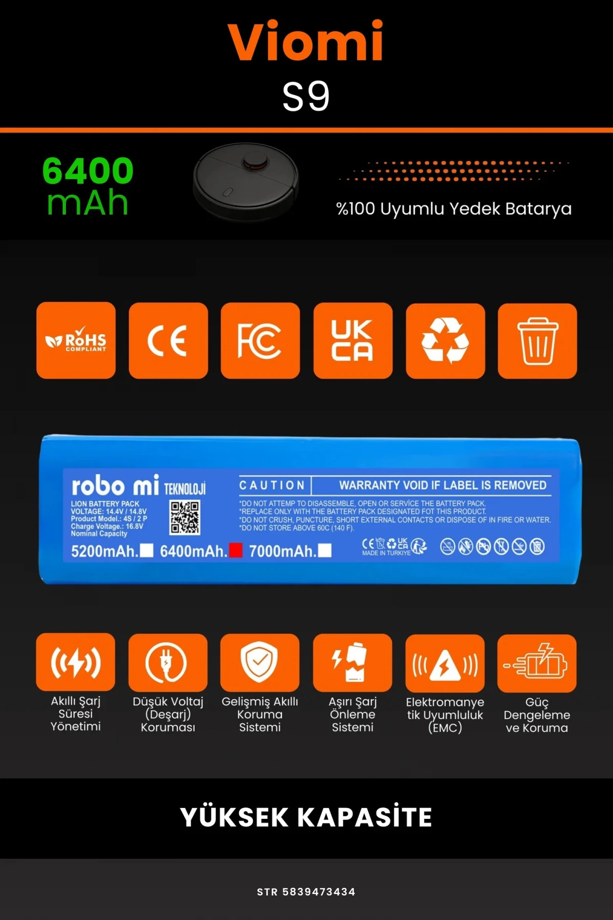 Viomi S9 6400mAh Robot Süpürge Bataryası - Gerçek Kapasite, Maksimum Güvenlik