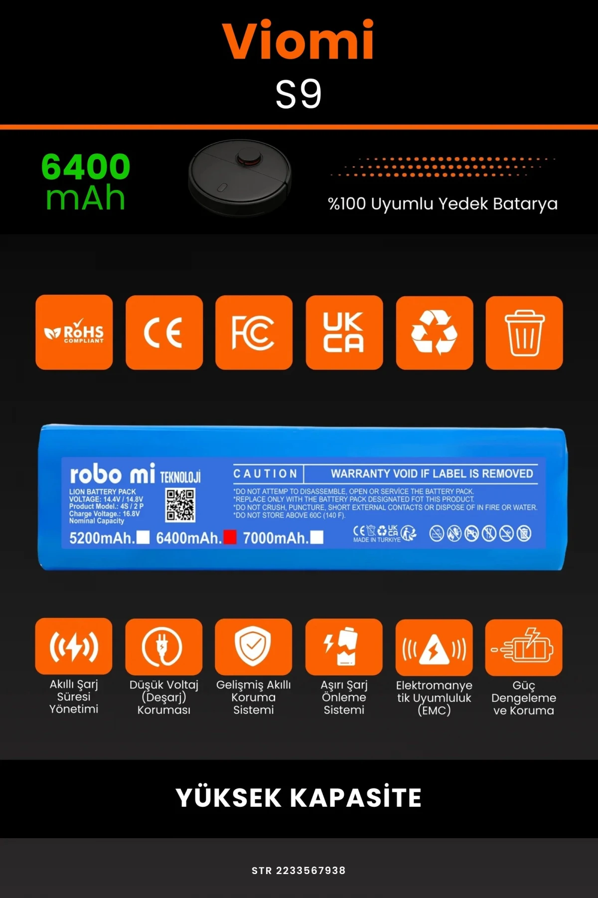 Viomi S9 6400mAh Robot Süpürge Bataryası - Gerçek Kapasite, Maksimum Güvenlik