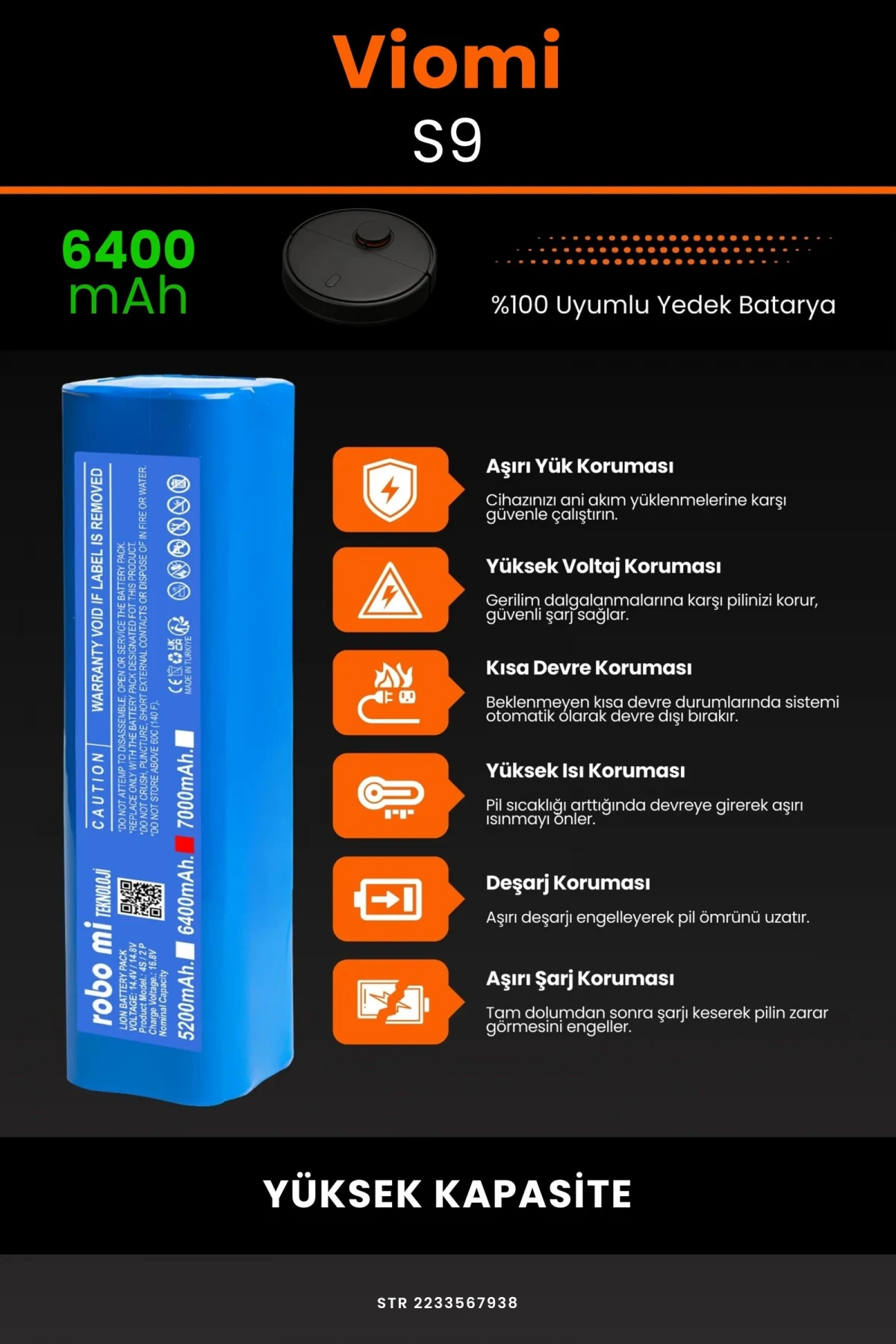 Viomi S9 6400mAh Robot Süpürge Bataryası - Gerçek Kapasite, Maksimum Güvenlik