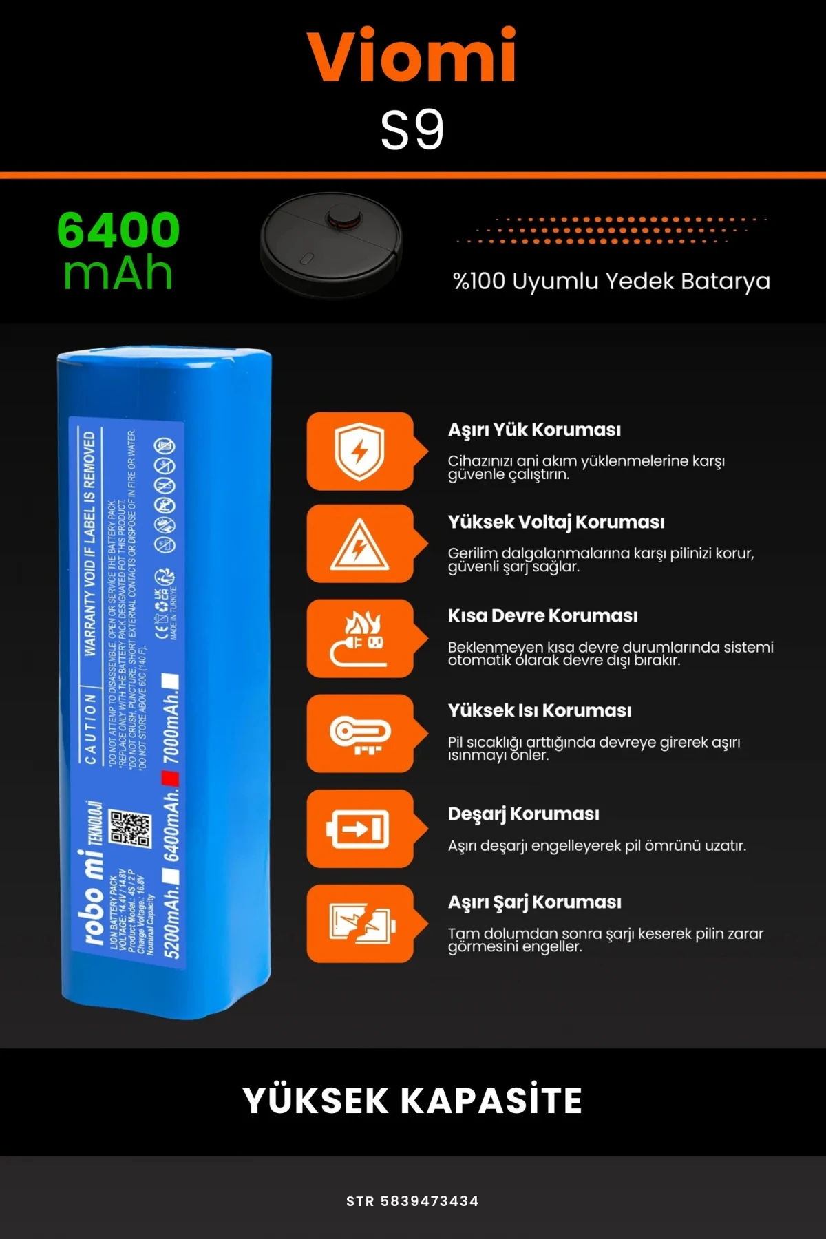 Viomi S9 6400mAh Robot Süpürge Bataryası - Gerçek Kapasite, Maksimum Güvenlik