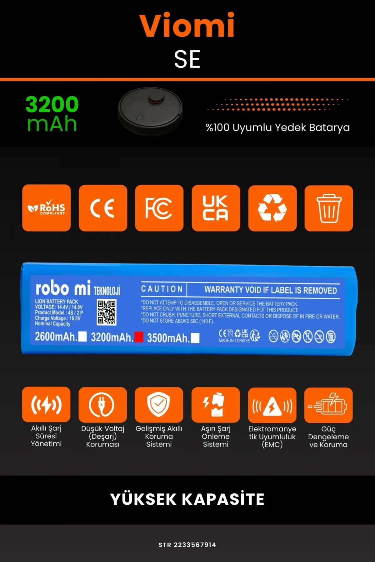 Viomi SE 3200mAh Robot Süpürge Bataryası - Gerçek Kapasite, Maksimum Güvenlik