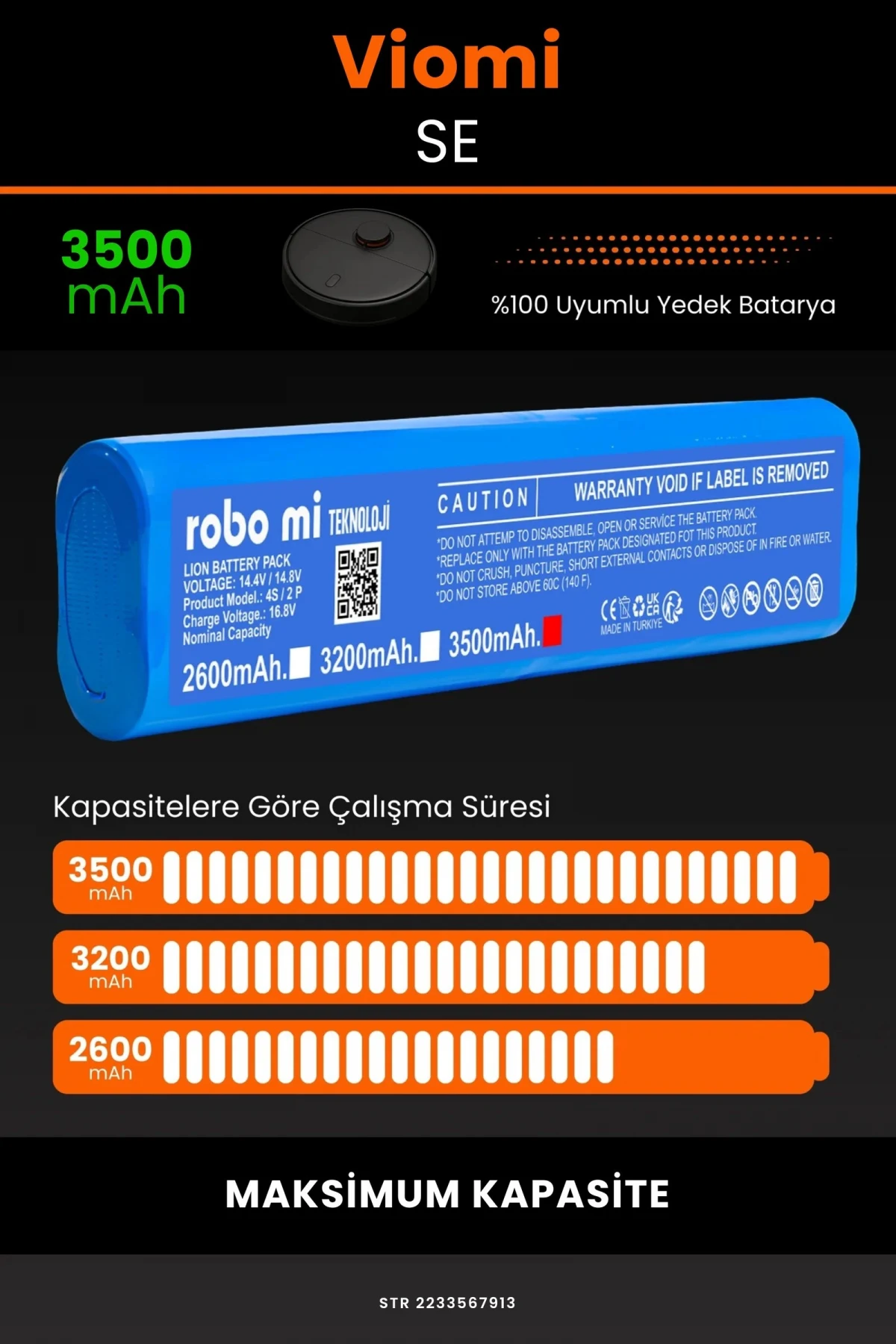 Viomi SE 3500mAh Robot Süpürge Bataryası - Gerçek Kapasite, Maksimum Güvenlik