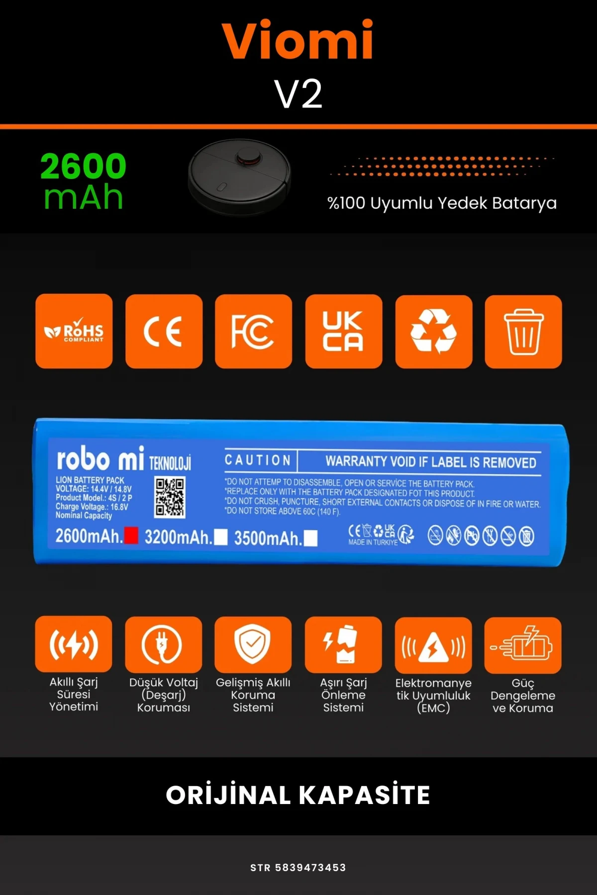 Viomi V2 2600mAh Robot Süpürge Bataryası - Gerçek Kapasite, Maksimum Güvenlik