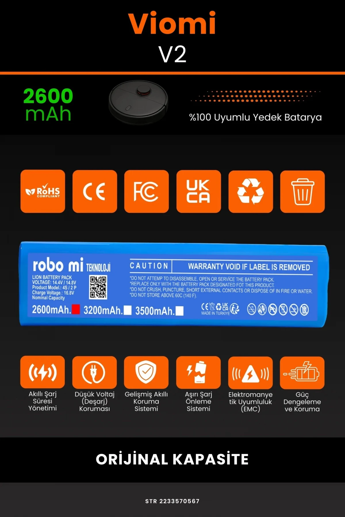 Viomi V2 2600mAh Robot Süpürge Bataryası - Gerçek Kapasite, Maksimum Güvenlik