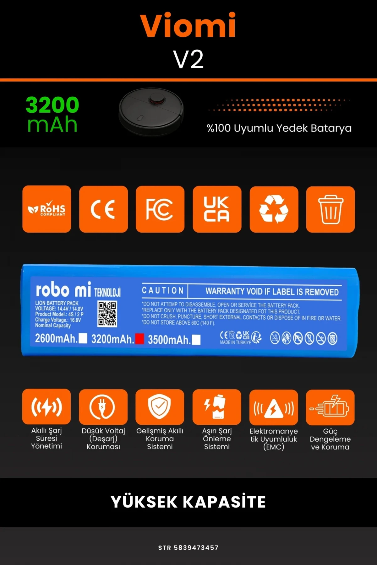 Viomi V2 3200mAh Robot Süpürge Bataryası - Gerçek Kapasite, Maksimum Güvenlik