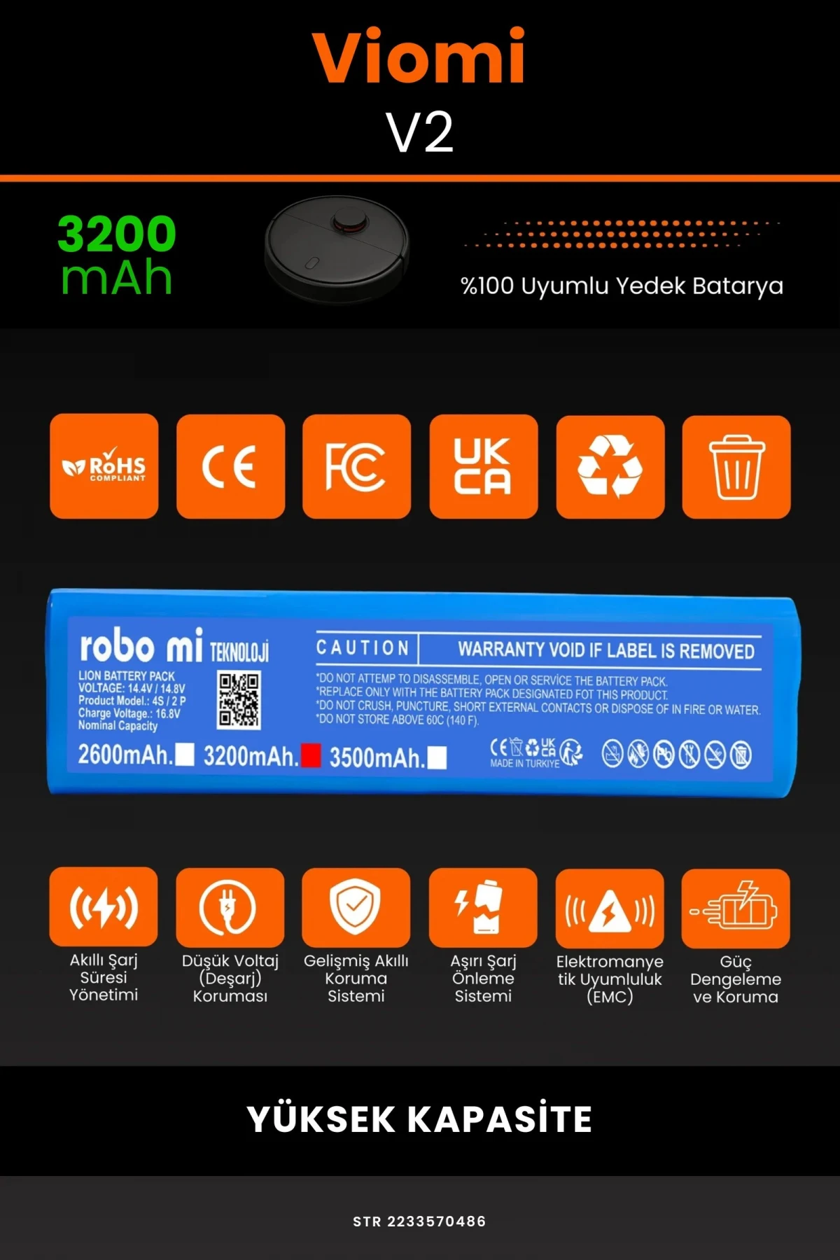 Viomi V2 3200mAh Robot Süpürge Bataryası - Gerçek Kapasite, Maksimum Güvenlik