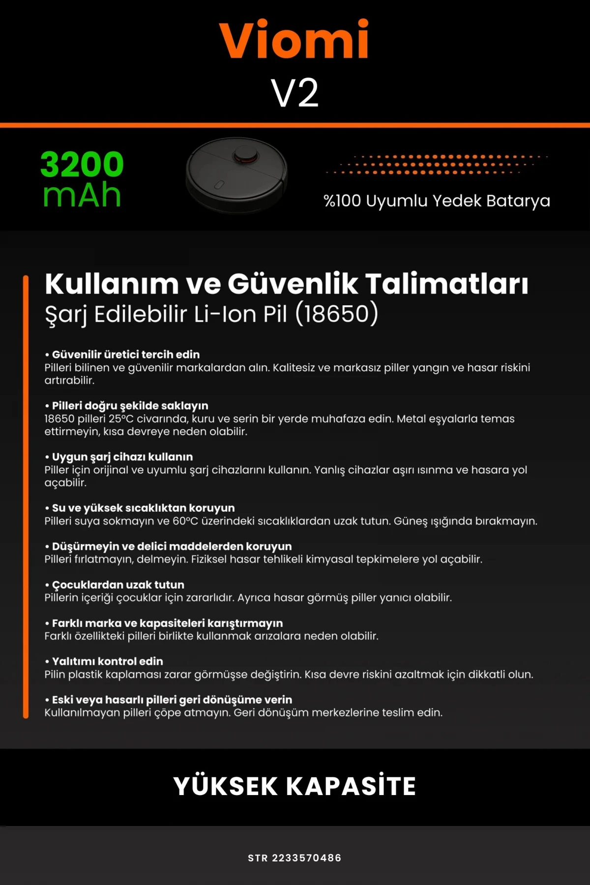 Viomi V2 3200mAh Robot Süpürge Bataryası - Gerçek Kapasite, Maksimum Güvenlik