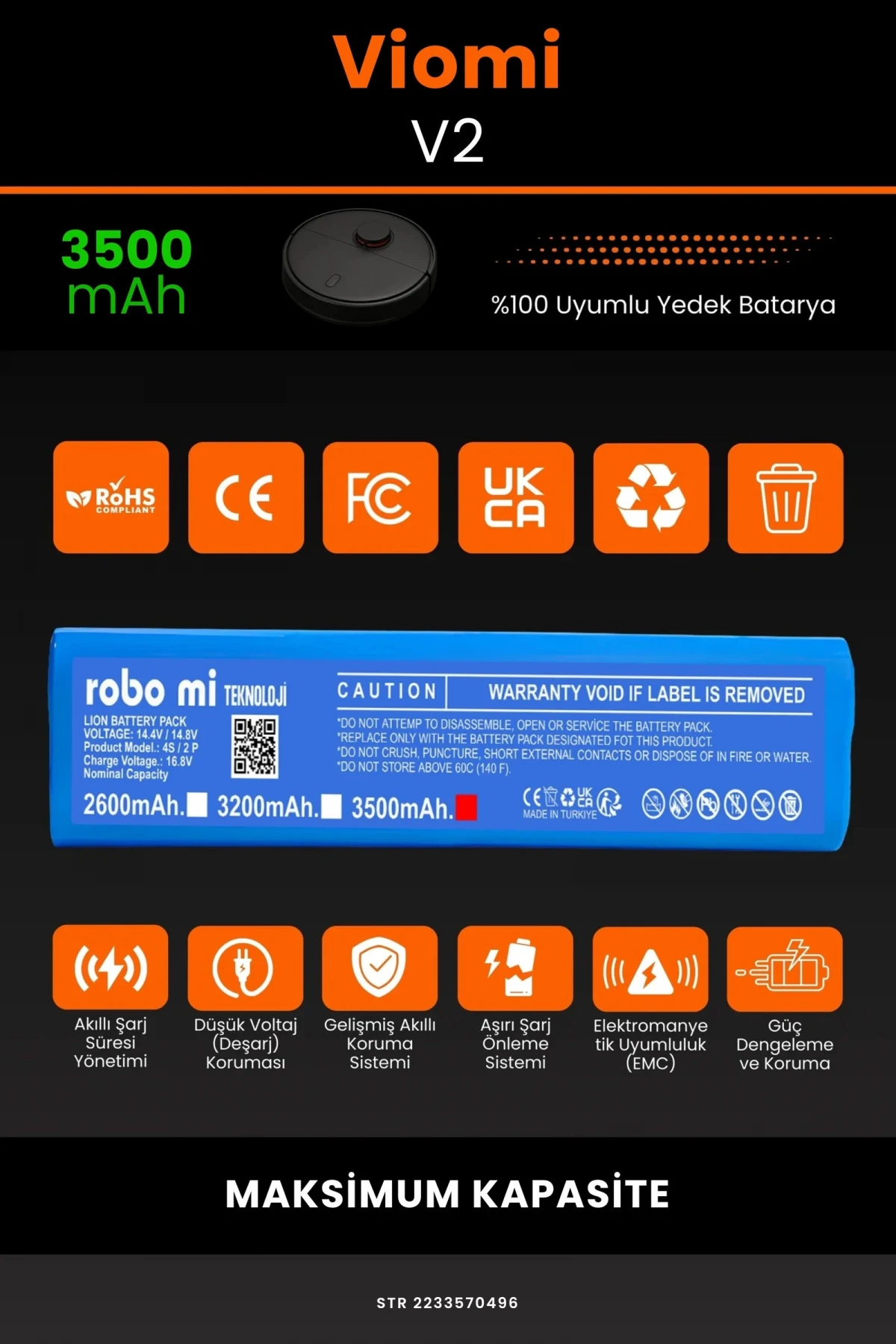 Viomi V2 3500mAh Robot Süpürge Bataryası - Gerçek Kapasite, Maksimum Güvenlik