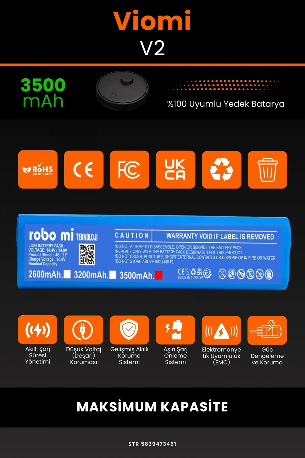 Viomi V2 3500mAh Robot Süpürge Bataryası - Gerçek Kapasite, Maksimum Güvenlik