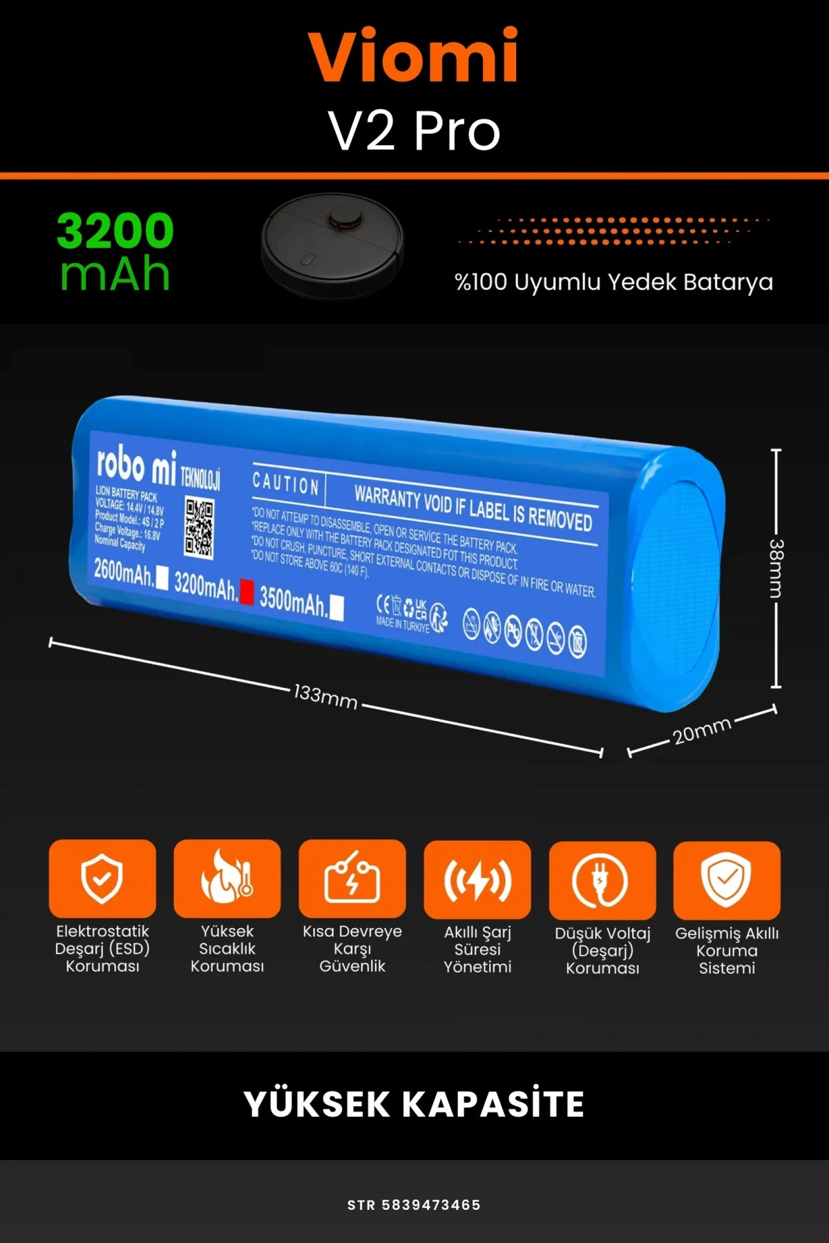 Viomi V2 Pro 3200mAh Robot Süpürge Bataryası - Gerçek Kapasite, Maksimum Güvenlik