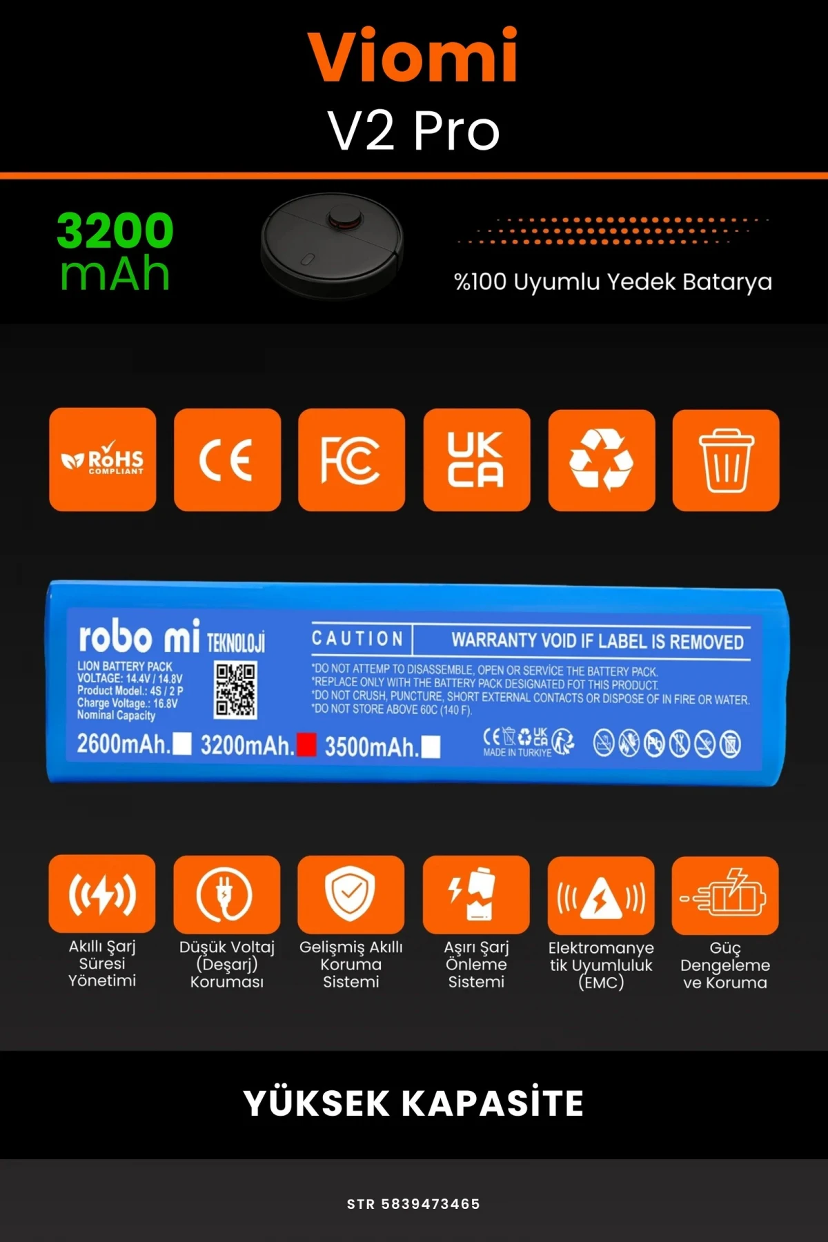 Viomi V2 Pro 3200mAh Robot Süpürge Bataryası - Gerçek Kapasite, Maksimum Güvenlik