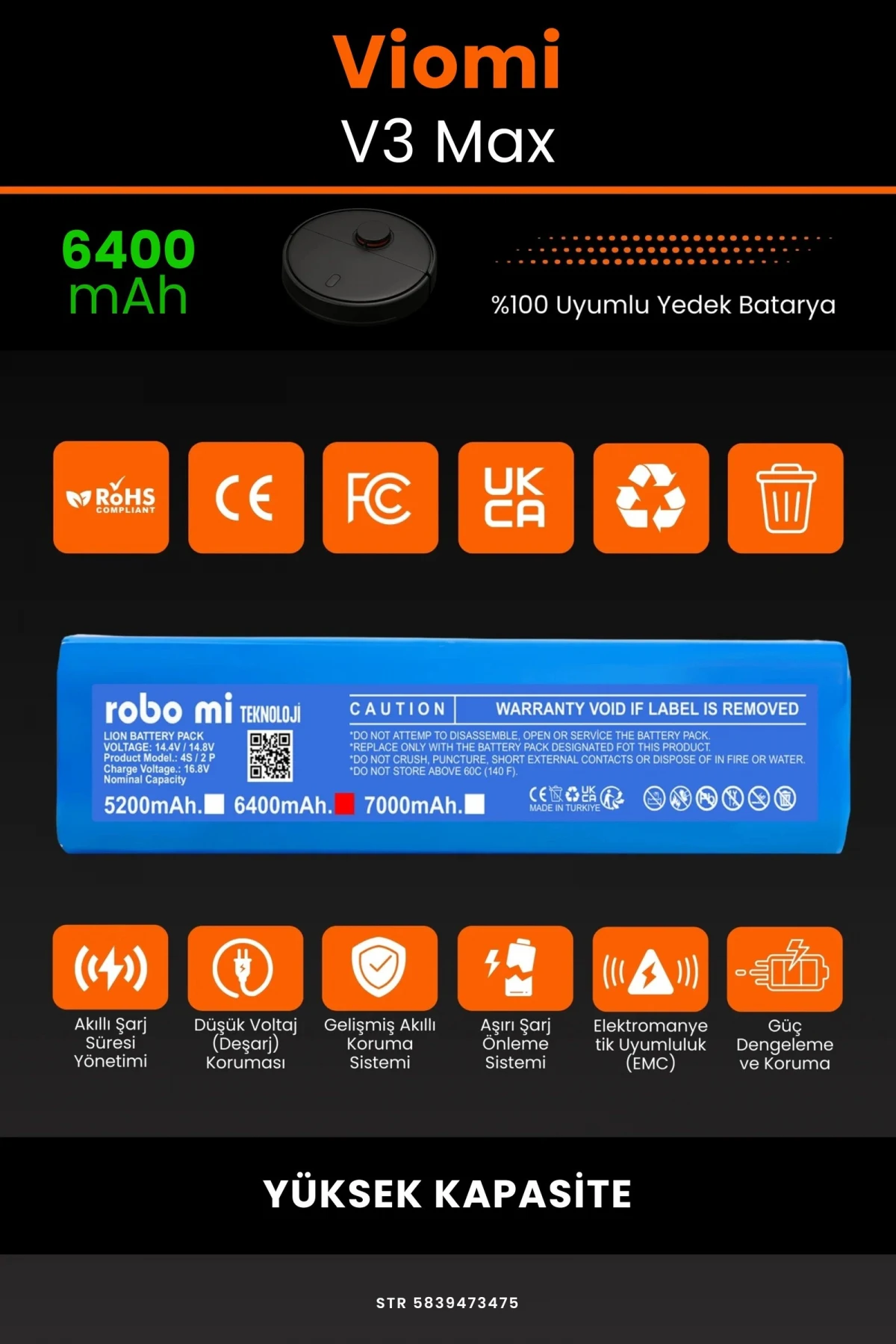 Viomi V3 Max 6400mAh Robot Süpürge Bataryası - Gerçek Kapasite, Maksimum Güvenlik
