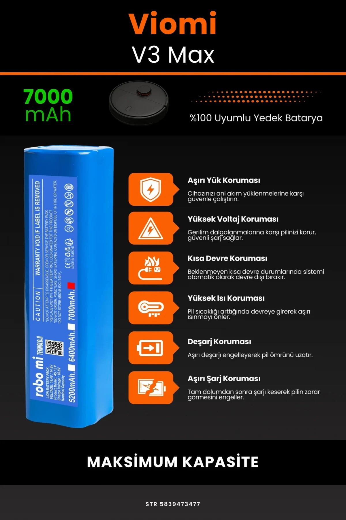 Viomi V3 Max 7000mAh Robot Süpürge Bataryası - Gerçek Kapasite, Maksimum Güvenlik