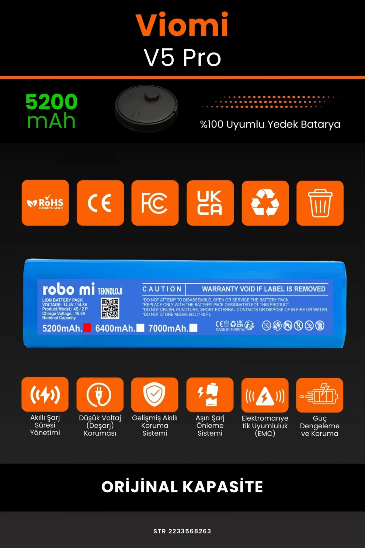 Viomi V5 Pro 5200mAh Robot Süpürge Bataryası - Gerçek Kapasite, Maksimum Güvenlik