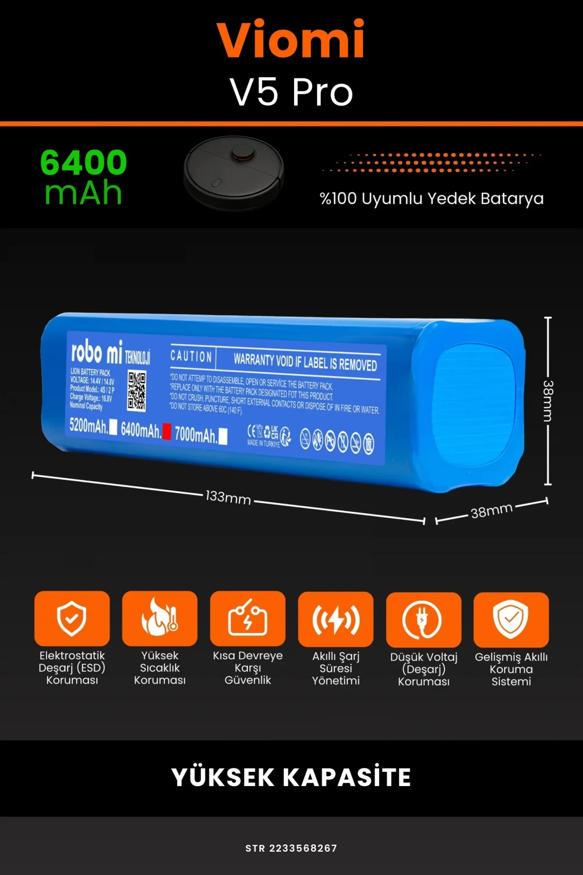 Viomi V5 Pro 6400mAh Robot Süpürge Bataryası - Gerçek Kapasite, Maksimum Güvenlik