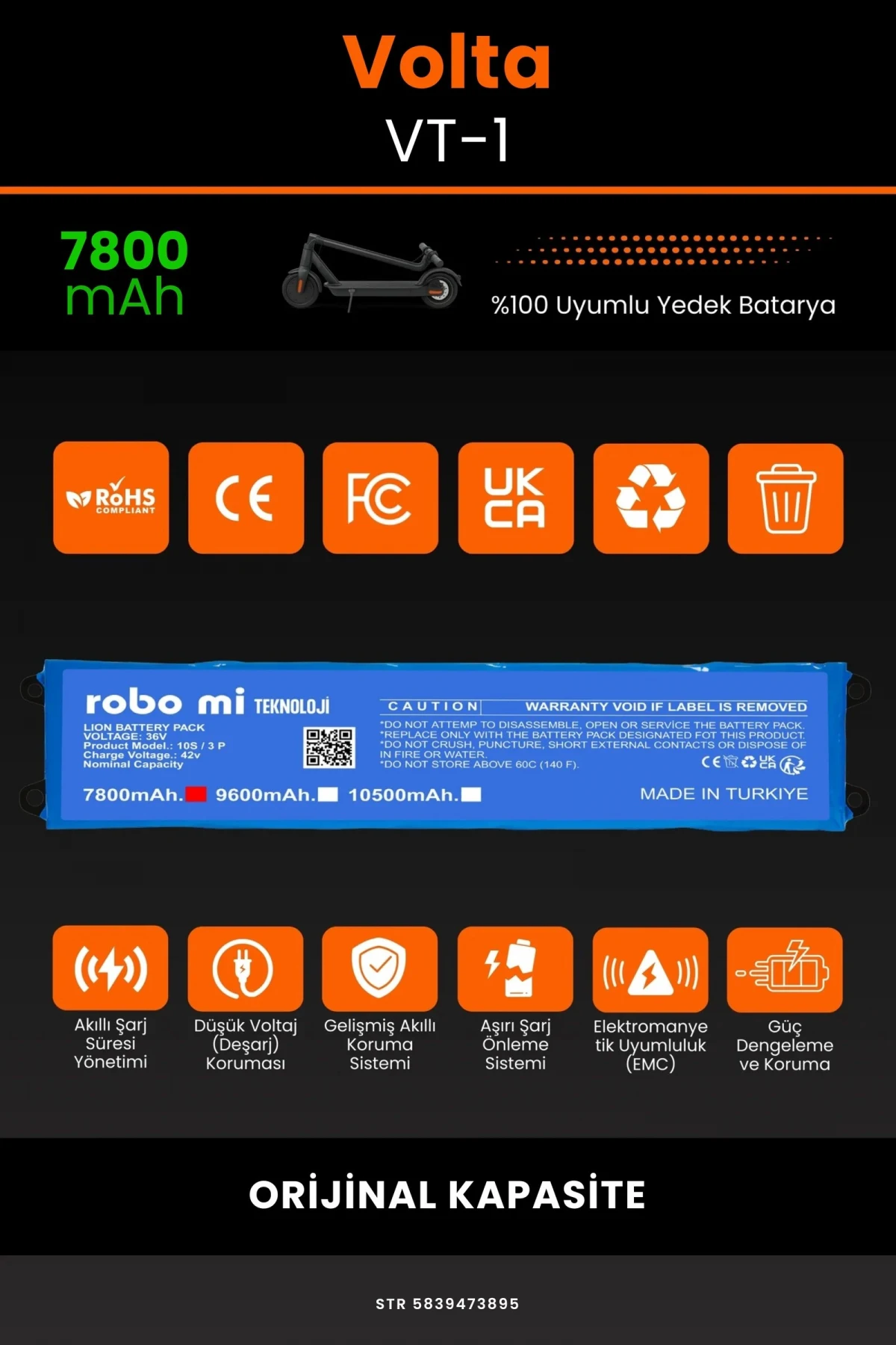 Volta VT-1 /36V 7800mAh Elektrikli Scooter Bataryası - Gerçek Kapasite, Maksimum Güvenlik
