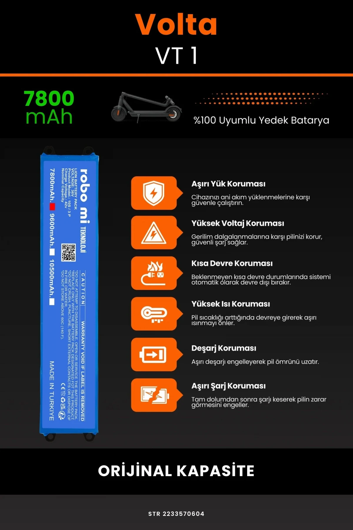 Volta VT-1 /36V 7800mAh Elektrikli Scooter Bataryası - Gerçek Kapasite, Maksimum Güvenlik