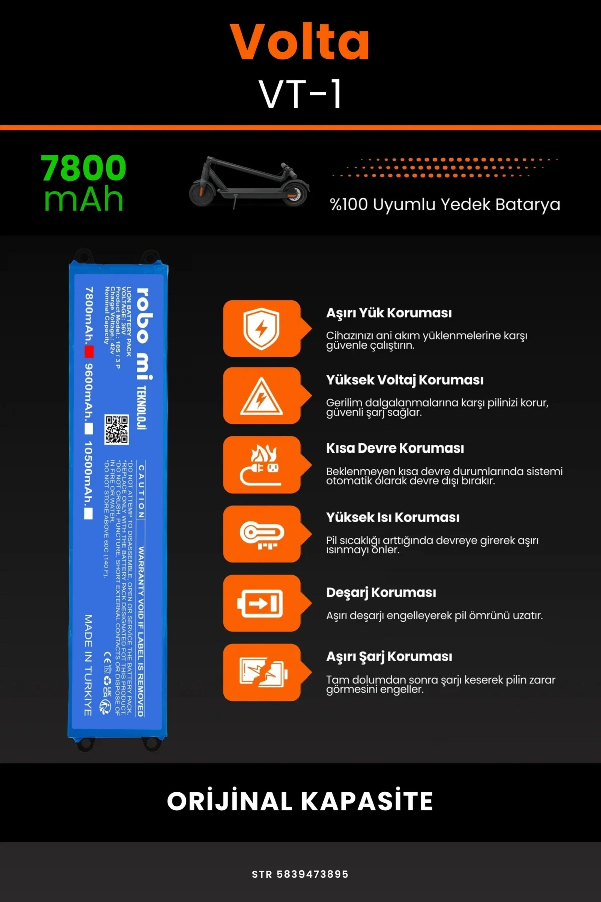 Volta VT-1 /36V 7800mAh Elektrikli Scooter Bataryası - Gerçek Kapasite, Maksimum Güvenlik