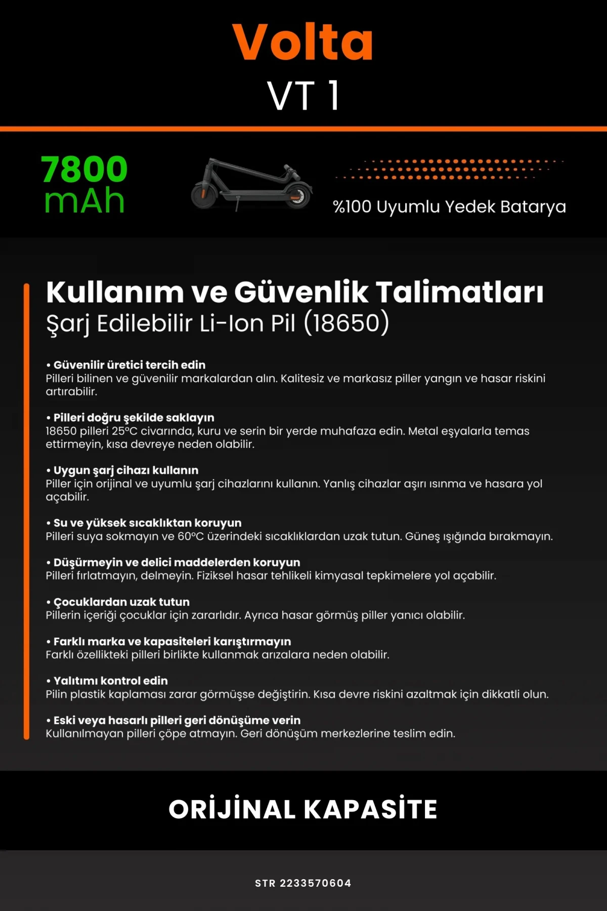 Volta VT-1 /36V 7800mAh Elektrikli Scooter Bataryası - Gerçek Kapasite, Maksimum Güvenlik