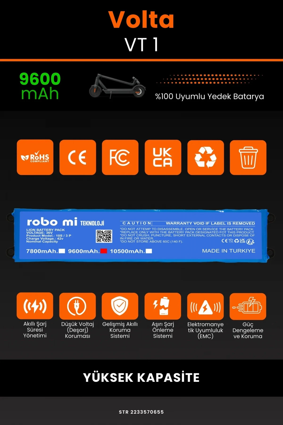 Volta VT-1 /36V 9600mAh Elektrikli Scooter Bataryası - Gerçek Kapasite, Maksimum Güvenlik