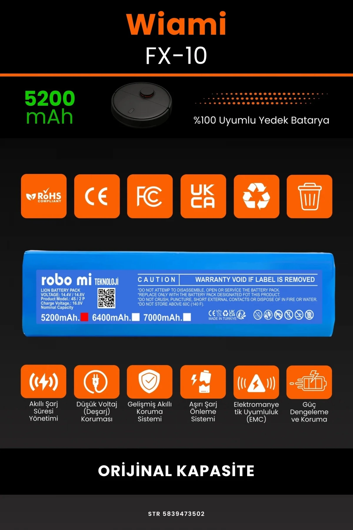 Wiami FX-10 5200mAh Robot Süpürge Bataryası - Gerçek Kapasite, Maksimum Güvenlik