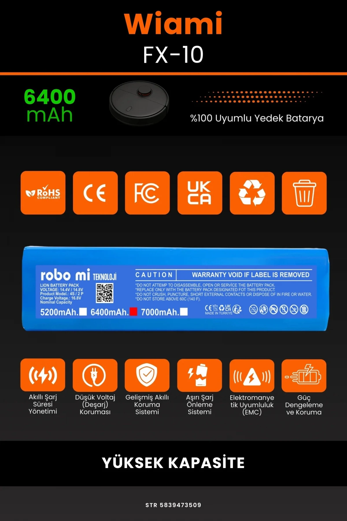 Wiami FX-10 6400mAh Robot Süpürge Bataryası - Gerçek Kapasite, Maksimum Güvenlik