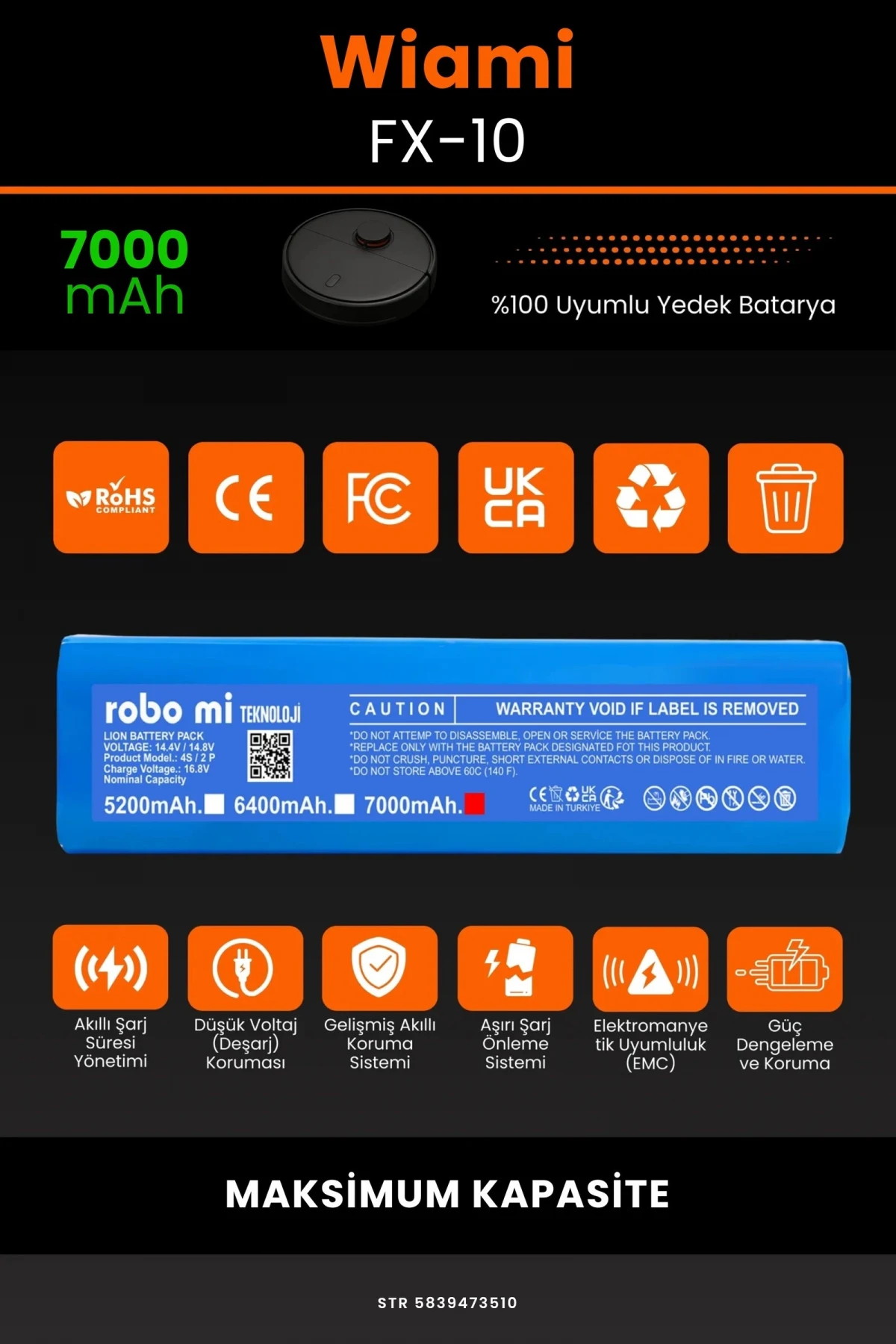 Wiami FX-10 7000mAh Robot Süpürge Bataryası - Gerçek Kapasite, Maksimum Güvenlik