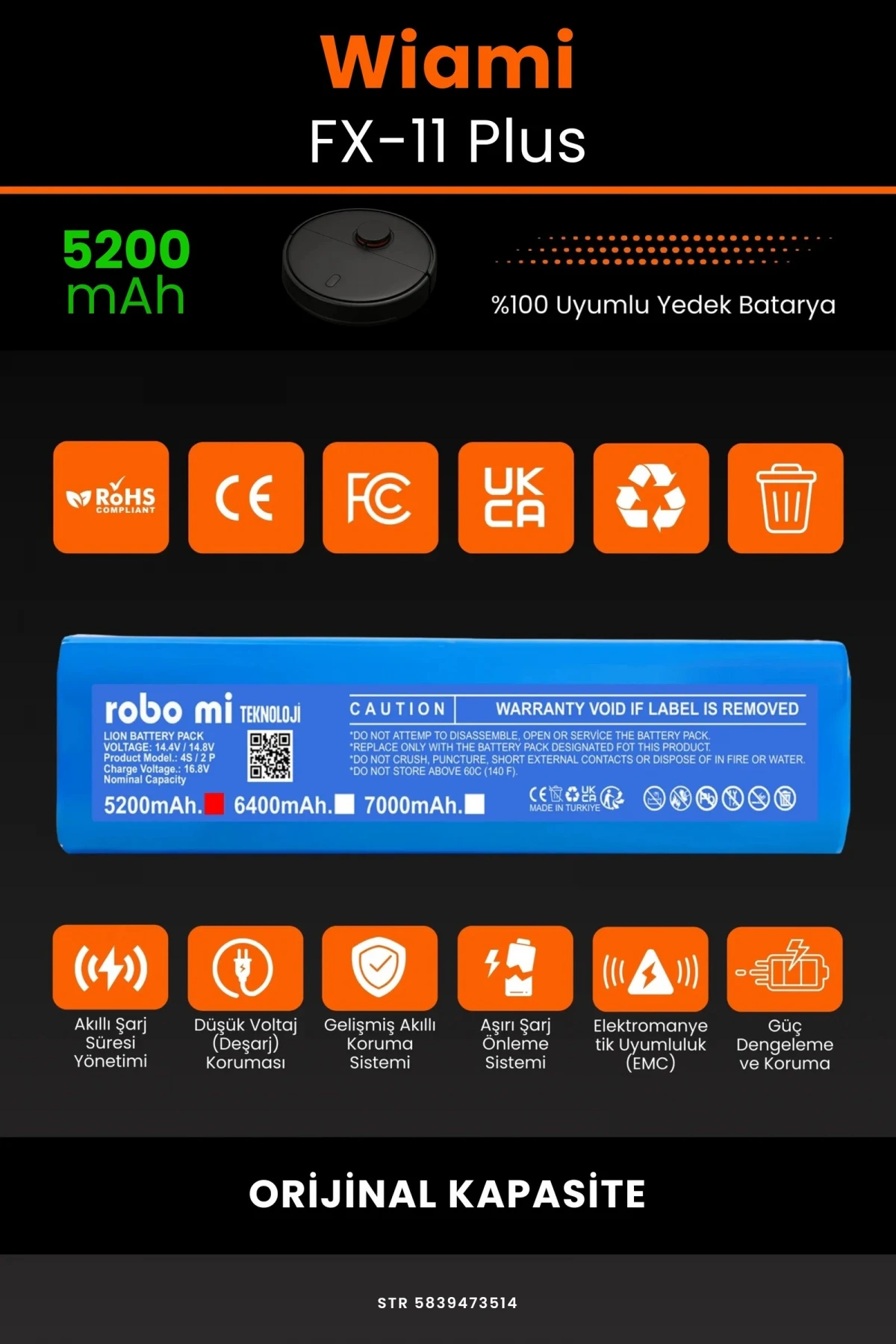 Wiami FX-11 Plus 5200mAh Robot Süpürge Bataryası - Gerçek Kapasite, Maksimum Güvenlik