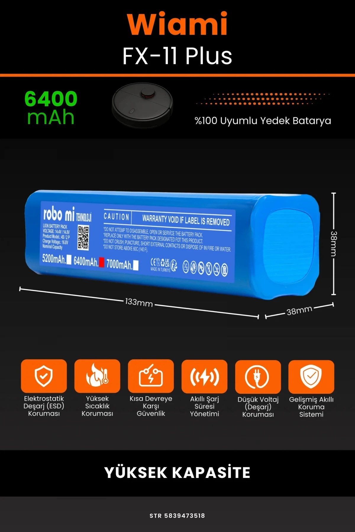 Wiami FX-11 Plus 6400mAh Robot Süpürge Bataryası - Gerçek Kapasite, Maksimum Güvenlik