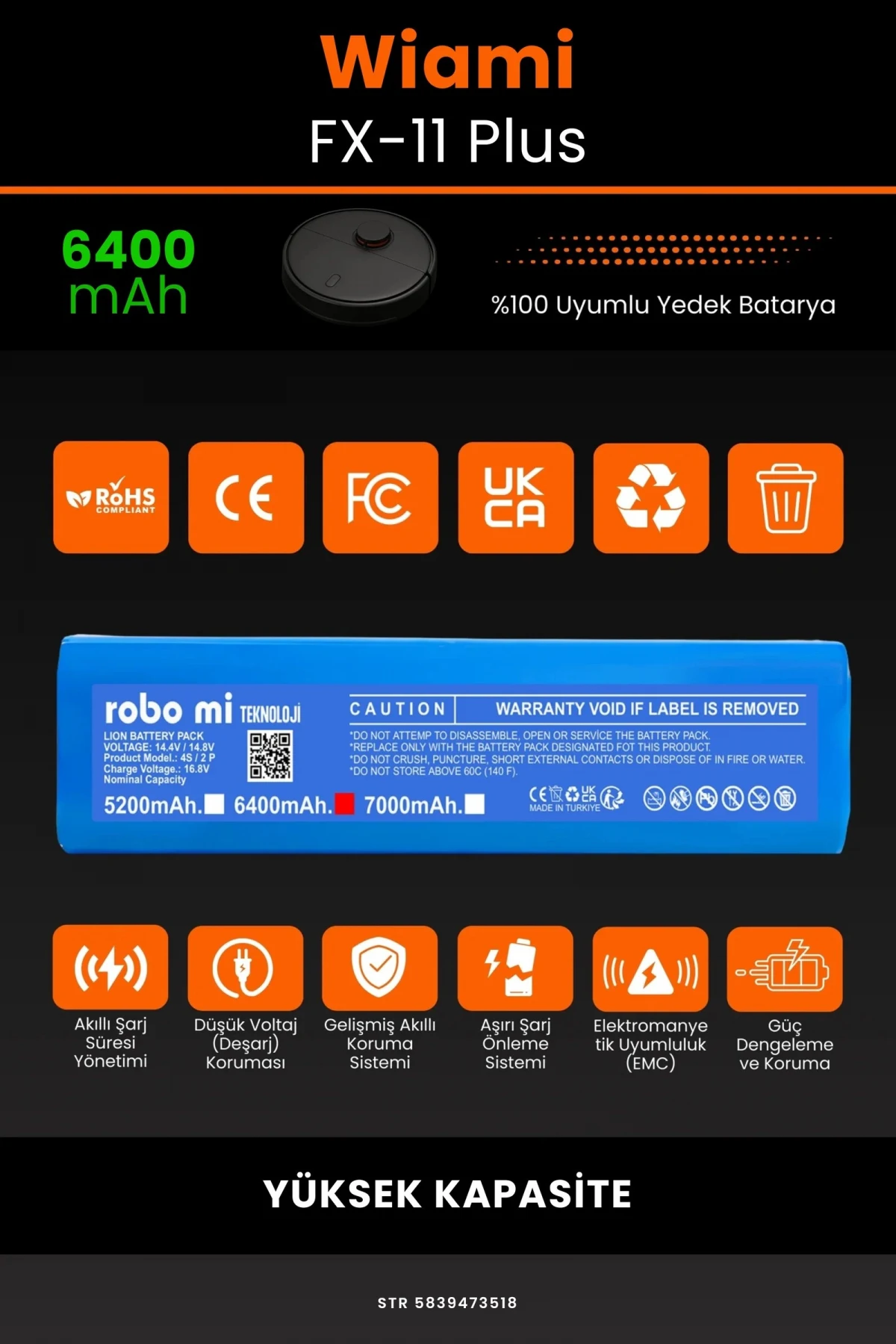 Wiami FX-11 Plus 6400mAh Robot Süpürge Bataryası - Gerçek Kapasite, Maksimum Güvenlik