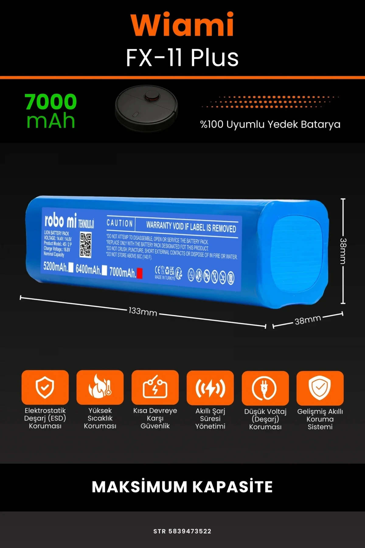 Wiami FX-11 Plus 7000mAh Robot Süpürge Bataryası - Gerçek Kapasite, Maksimum Güvenlik