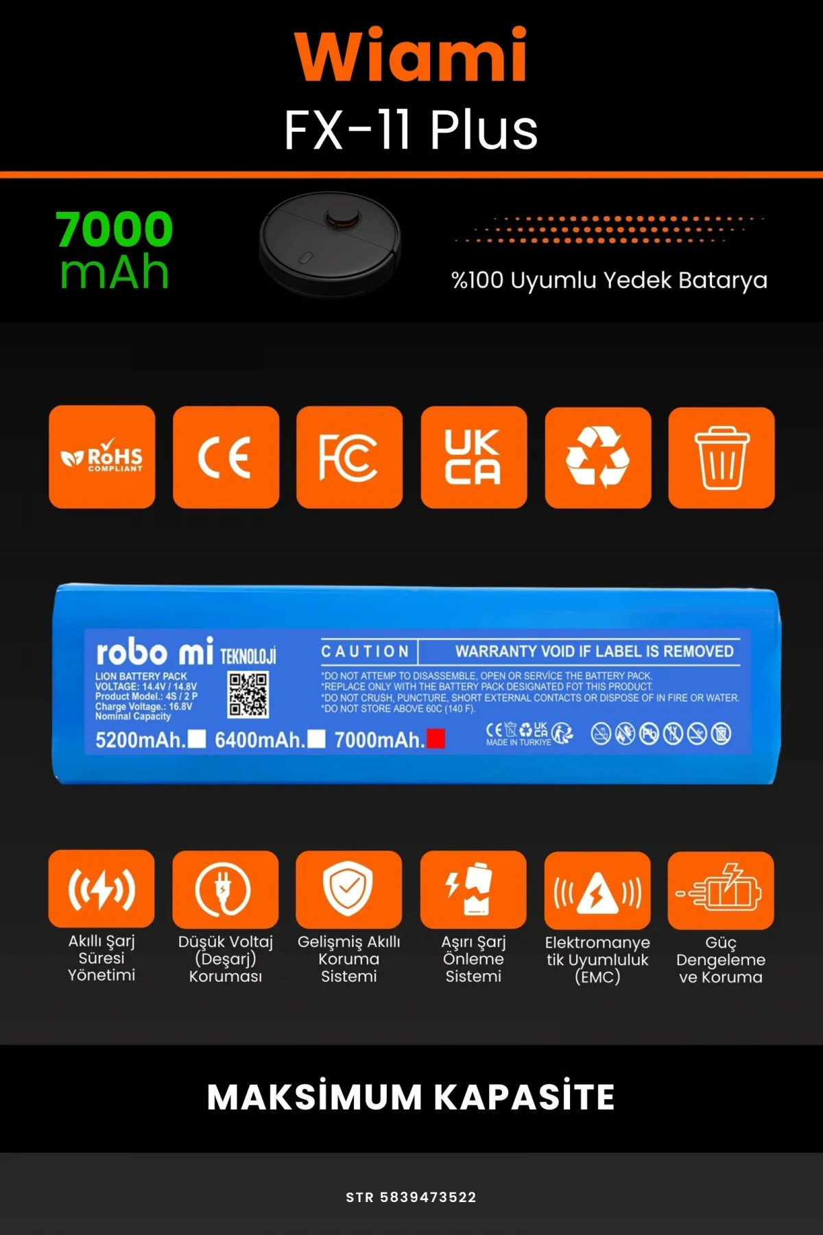 Wiami FX-11 Plus 7000mAh Robot Süpürge Bataryası - Gerçek Kapasite, Maksimum Güvenlik