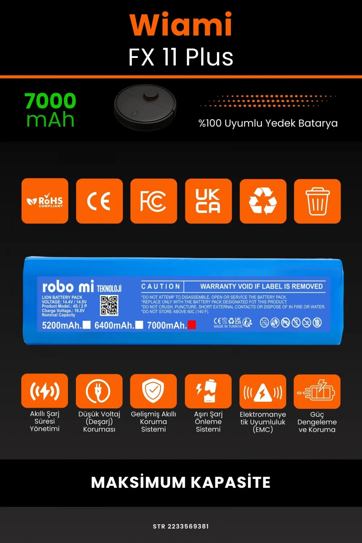 Wiami FX-11 Plus 7000mAh Robot Süpürge Bataryası - Gerçek Kapasite, Maksimum Güvenlik