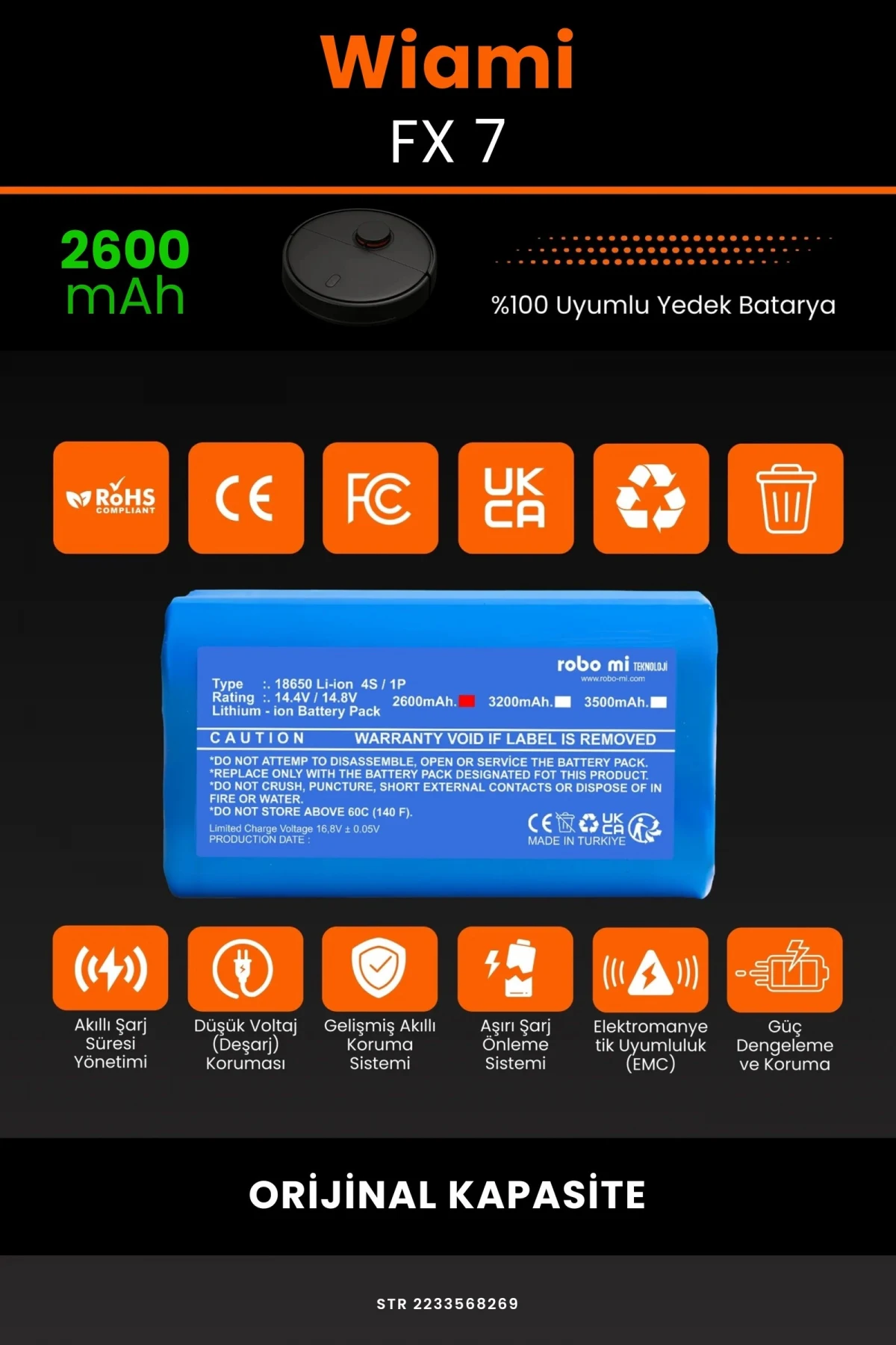 Wiami FX-7 2600mAh Robot Süpürge Bataryası - Gerçek Kapasite, Maksimum Güvenlik