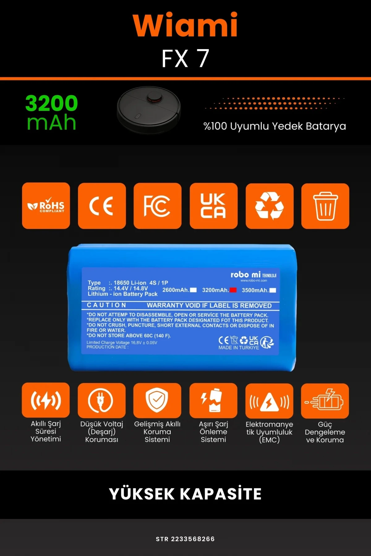 Wiami FX-7 3200mAh Robot Süpürge Bataryası - Gerçek Kapasite, Maksimum Güvenlik