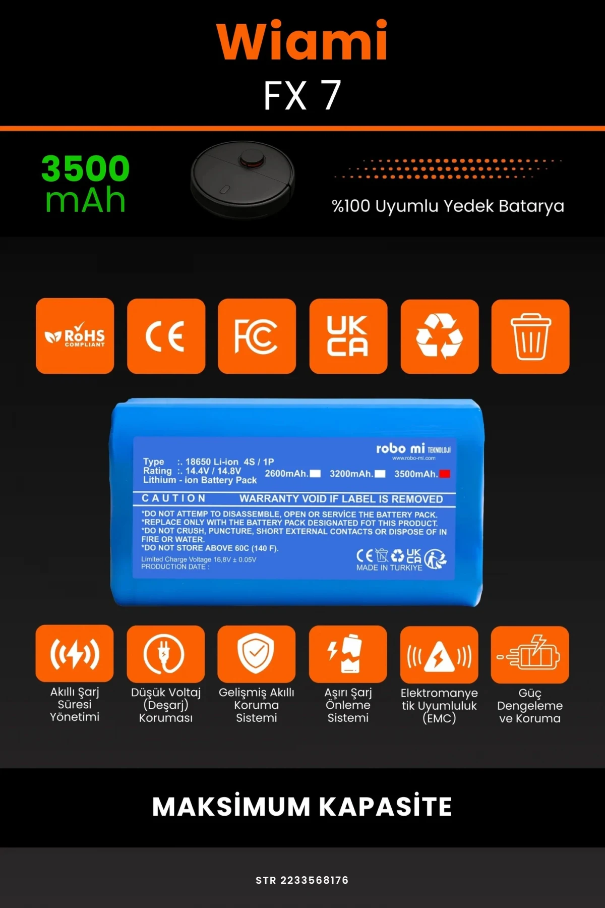 Wiami FX-7 3500mAh Robot Süpürge Bataryası - Gerçek Kapasite, Maksimum Güvenlik
