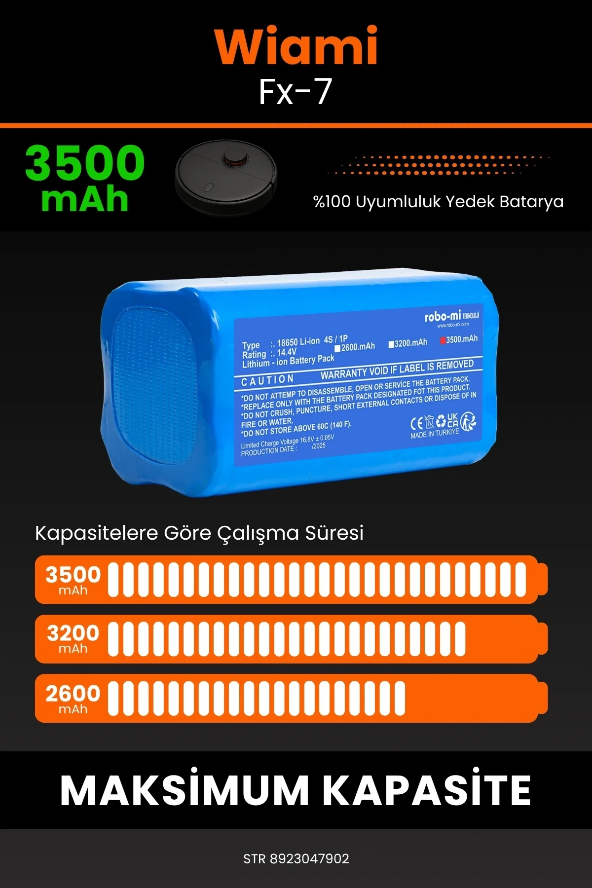 Wiami FX-7 3500mAh Robot Süpürge Bataryası - Gerçek Kapasite, Maksimum Güvenlik