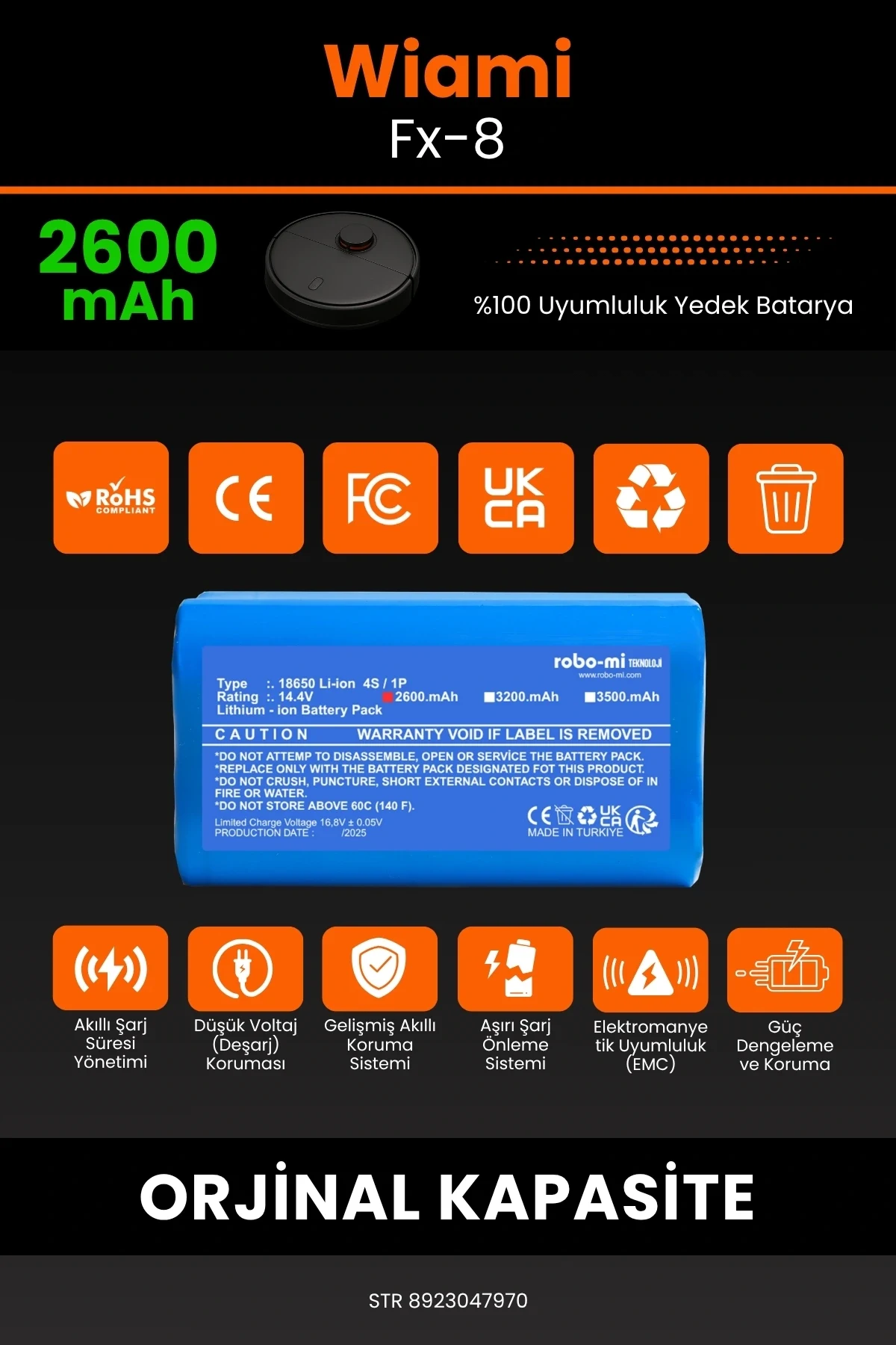 Wiami FX-8 2600mAh Robot Süpürge Bataryası - Gerçek Kapasite, Maksimum Güvenlik