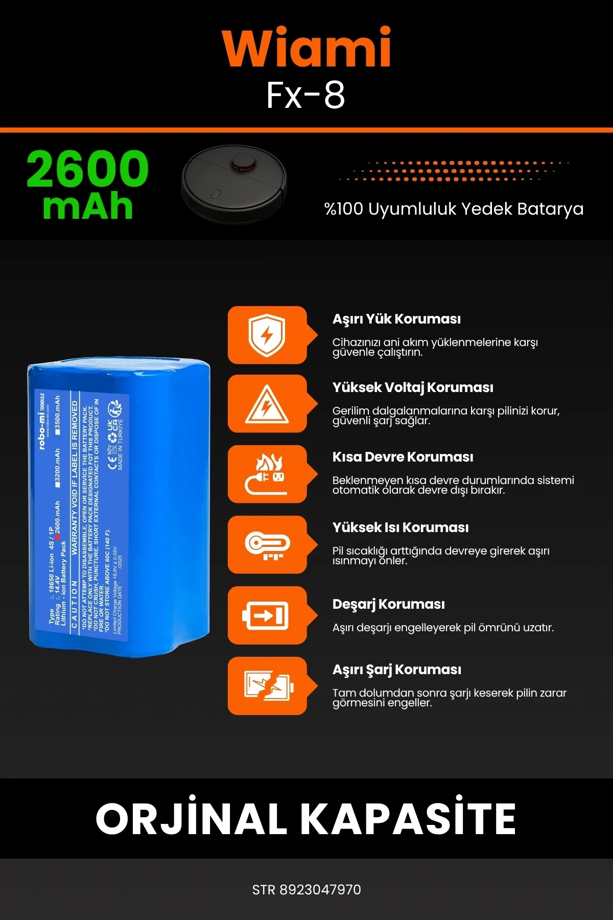 Wiami FX-8 2600mAh Robot Süpürge Bataryası - Gerçek Kapasite, Maksimum Güvenlik