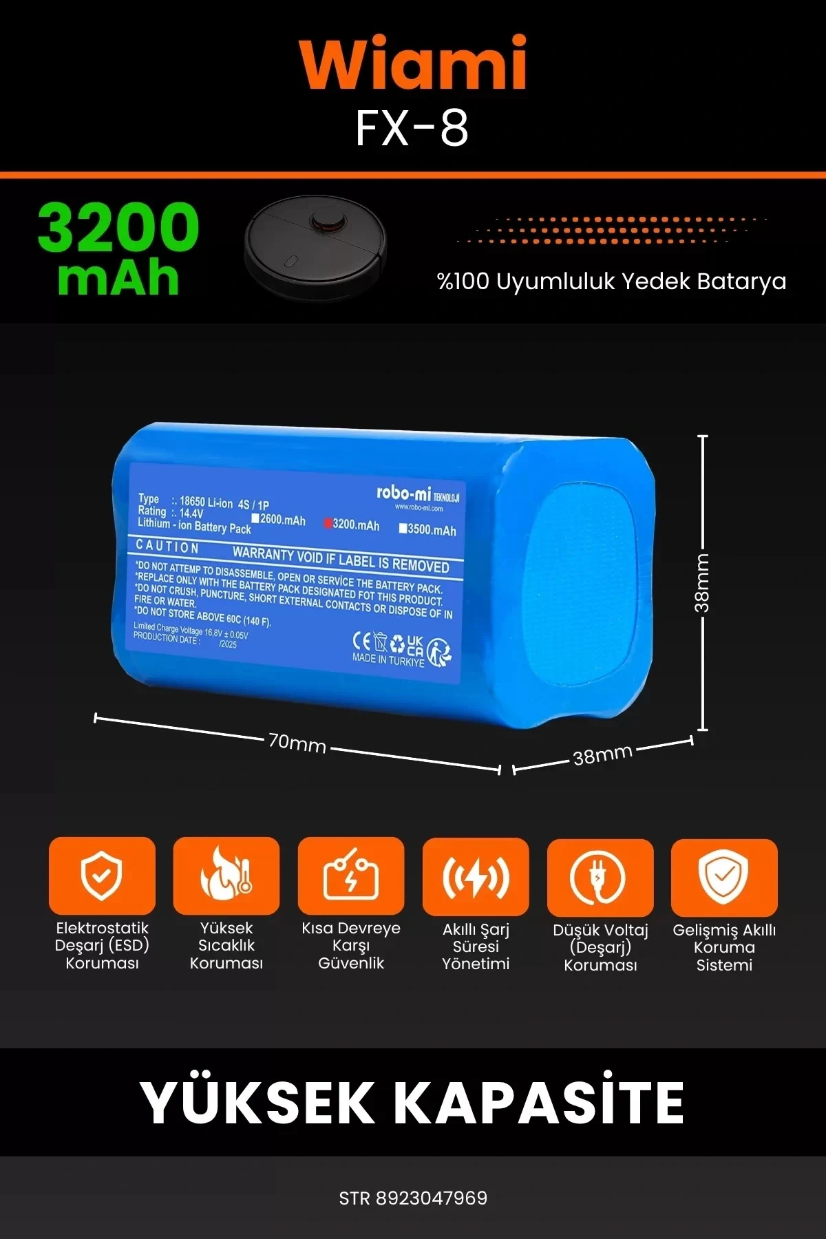 Wiami FX-8 3200mAh Robot Süpürge Bataryası - Gerçek Kapasite, Maksimum Güvenlik