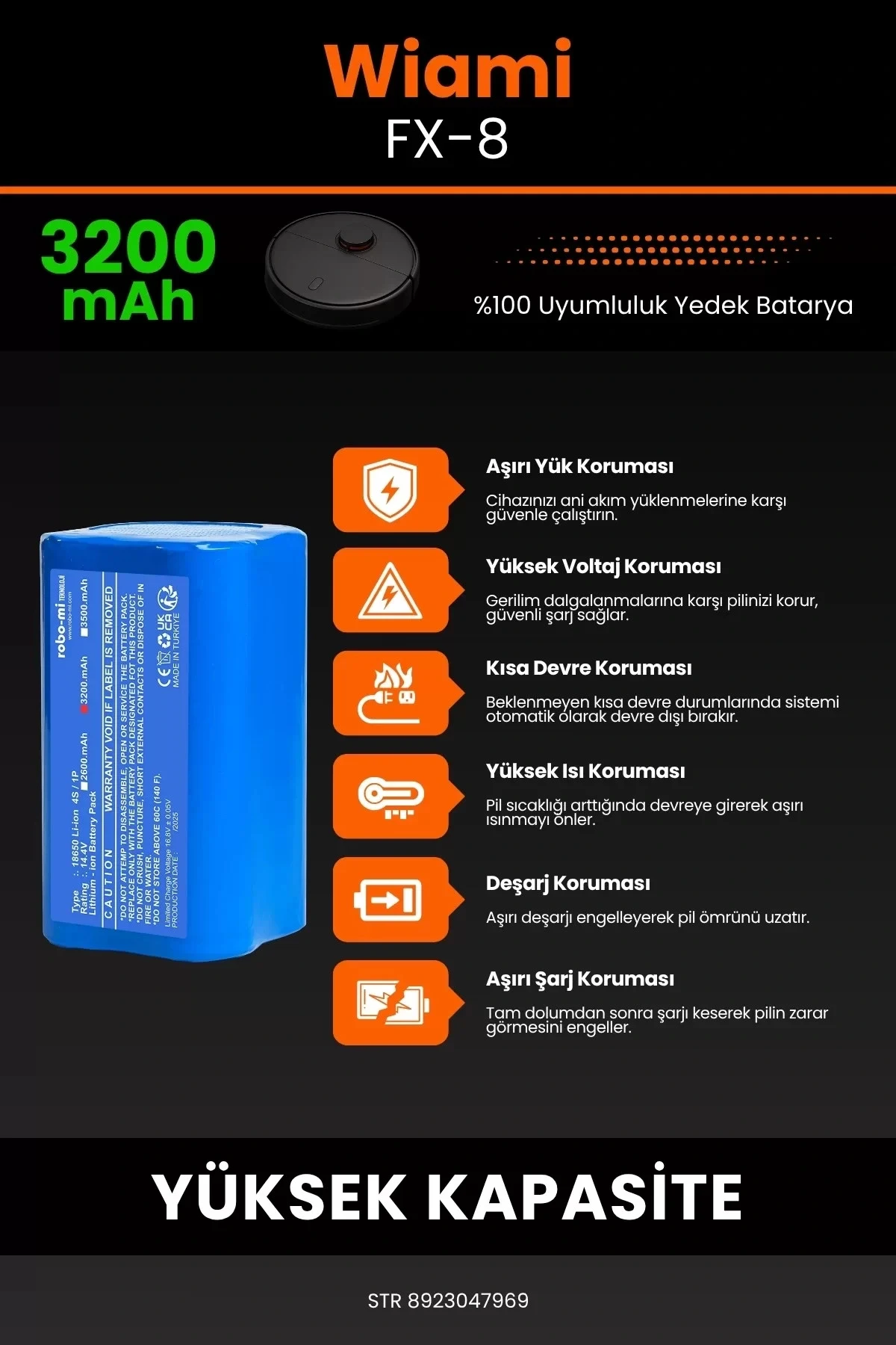 Wiami FX-8 3200mAh Robot Süpürge Bataryası - Gerçek Kapasite, Maksimum Güvenlik