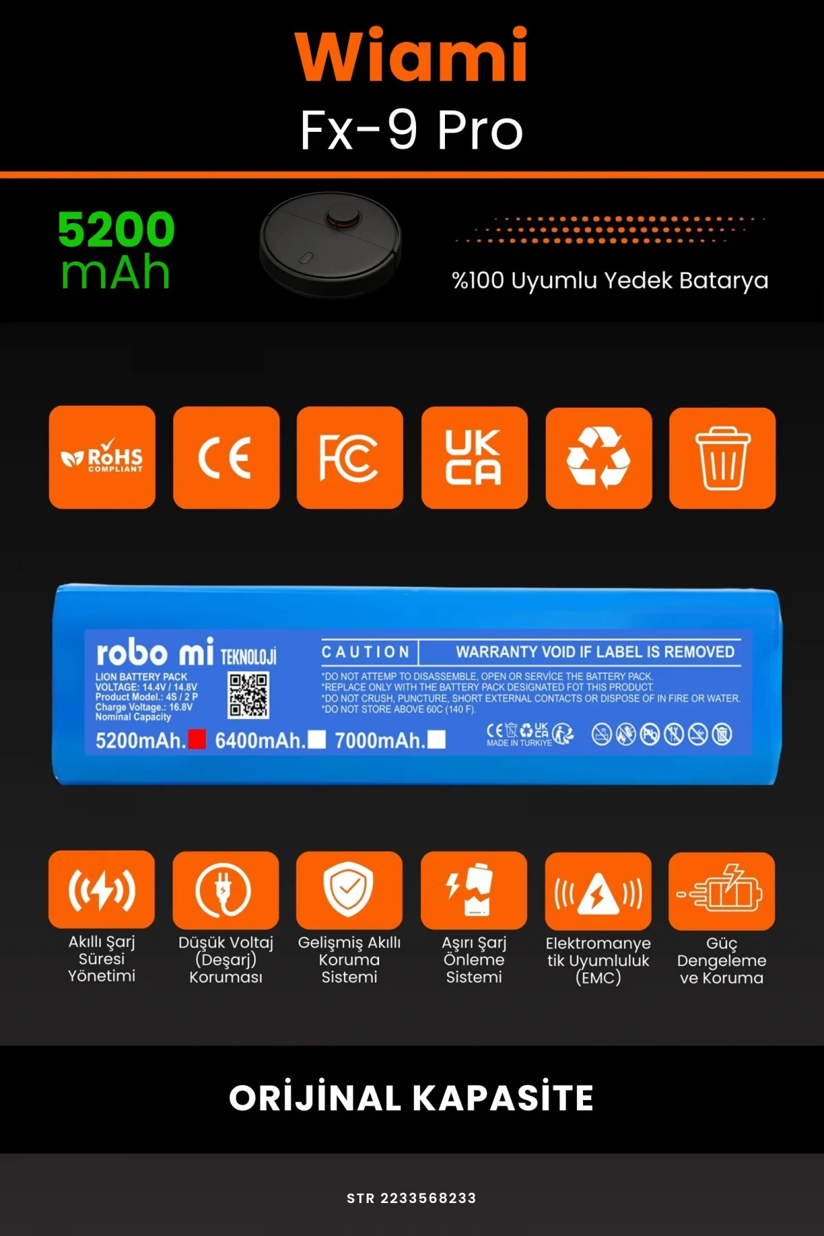 Wiami Fx-9 Pro 5200mAh Robot Süpürge Bataryası - Gerçek Kapasite, Maksimum Güvenlik