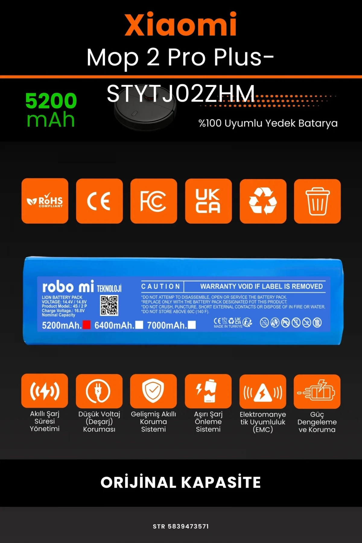 Xiaomi Mi Robot Vacuum Mop 2 Pro Plus (STYTJ02ZHM) 5200mAh Robot Süpürge Bataryası - Gerçek Kapasite, Maksimum Güvenlik