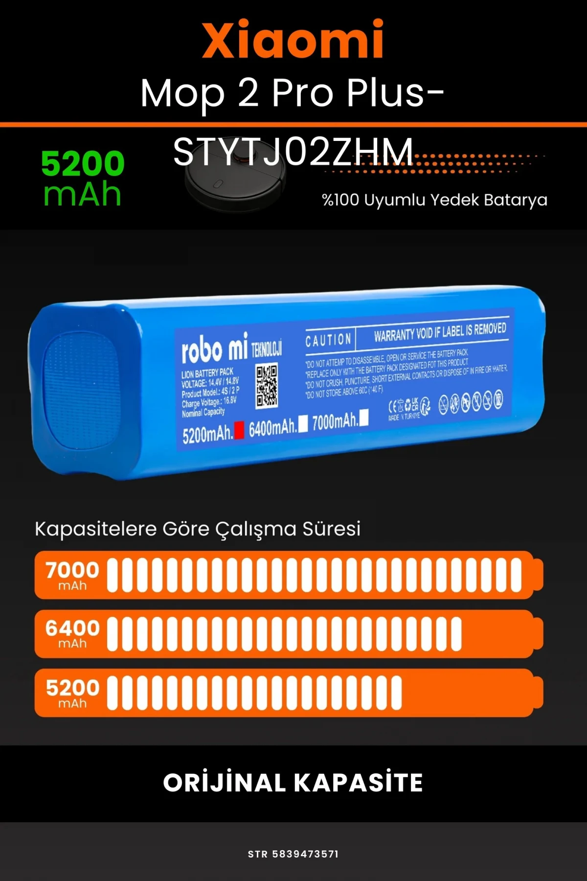 Xiaomi Mi Robot Vacuum Mop 2 Pro Plus (STYTJ02ZHM) 5200mAh Robot Süpürge Bataryası - Gerçek Kapasite, Maksimum Güvenlik