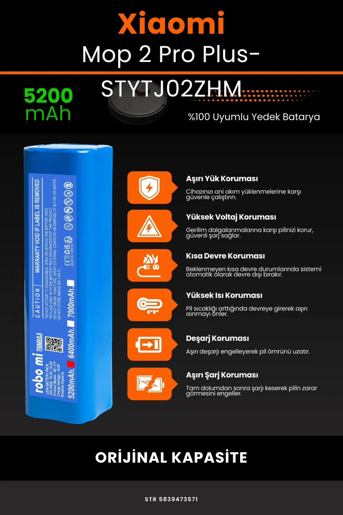 Xiaomi Mi Robot Vacuum Mop 2 Pro Plus (STYTJ02ZHM) 5200mAh Robot Süpürge Bataryası - Gerçek Kapasite, Maksimum Güvenlik