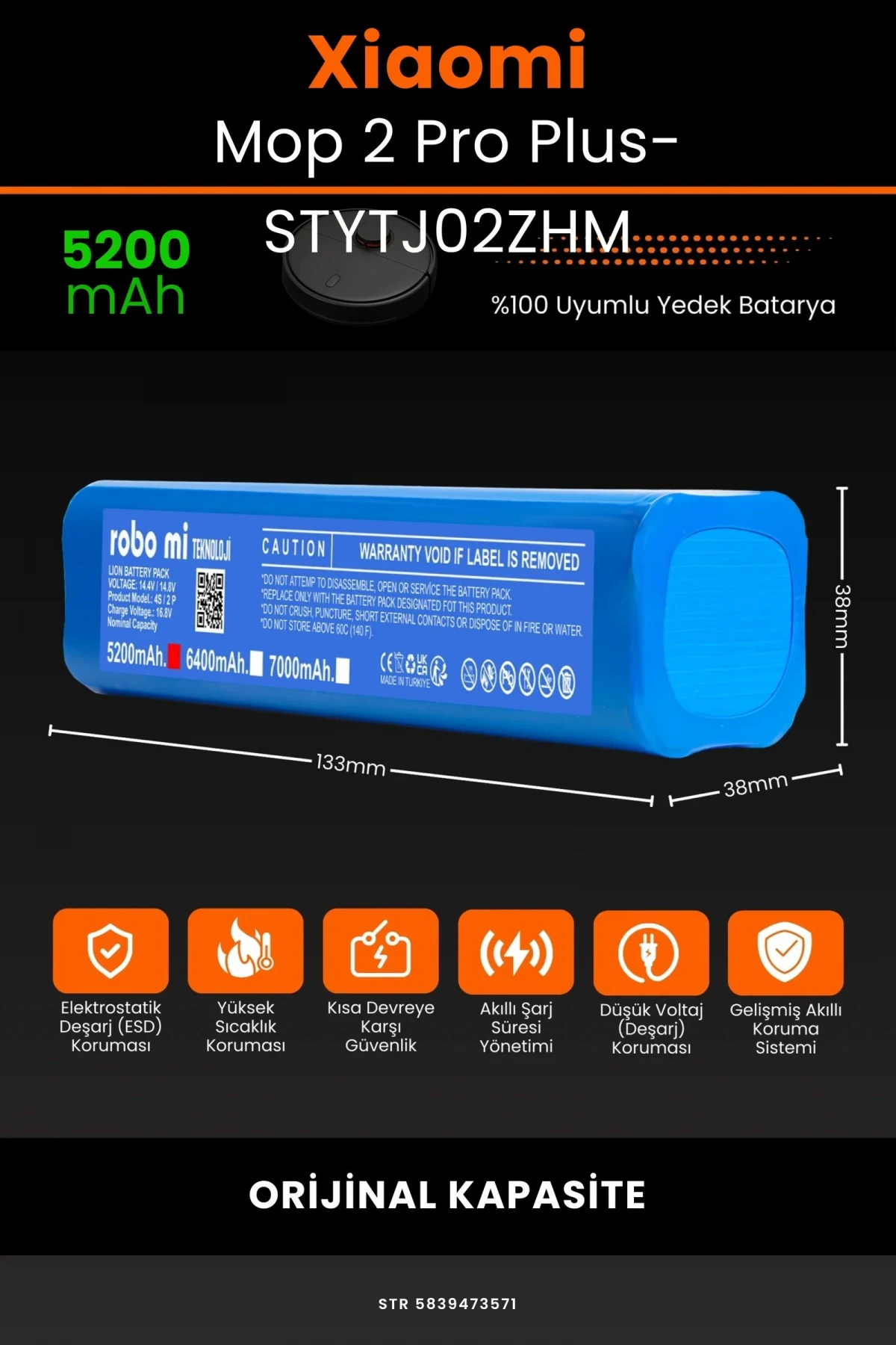 Xiaomi Mi Robot Vacuum Mop 2 Pro Plus (STYTJ02ZHM) 5200mAh Robot Süpürge Bataryası - Gerçek Kapasite, Maksimum Güvenlik