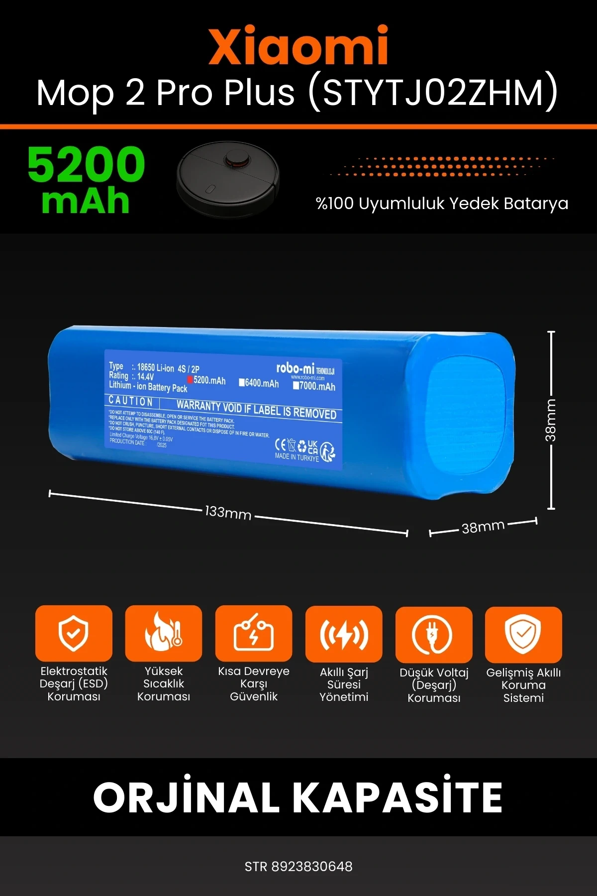 Xiaomi Mi Robot Vacuum Mop 2 Pro Plus (STYTJ02ZHM) 5200mAh Robot Süpürge Bataryası - Gerçek Kapasite, Maksimum Güvenlik