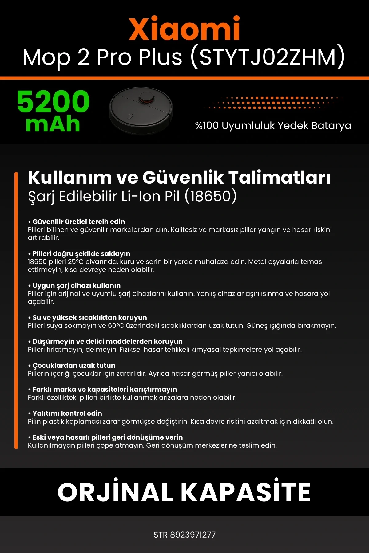 Xiaomi Mi Robot Vacuum Mop 2 Pro Plus (STYTJ02ZHM) 5200mAh Robot Süpürge Bataryası - Sertifikalı Güvenlik, Gerçek Kapasite