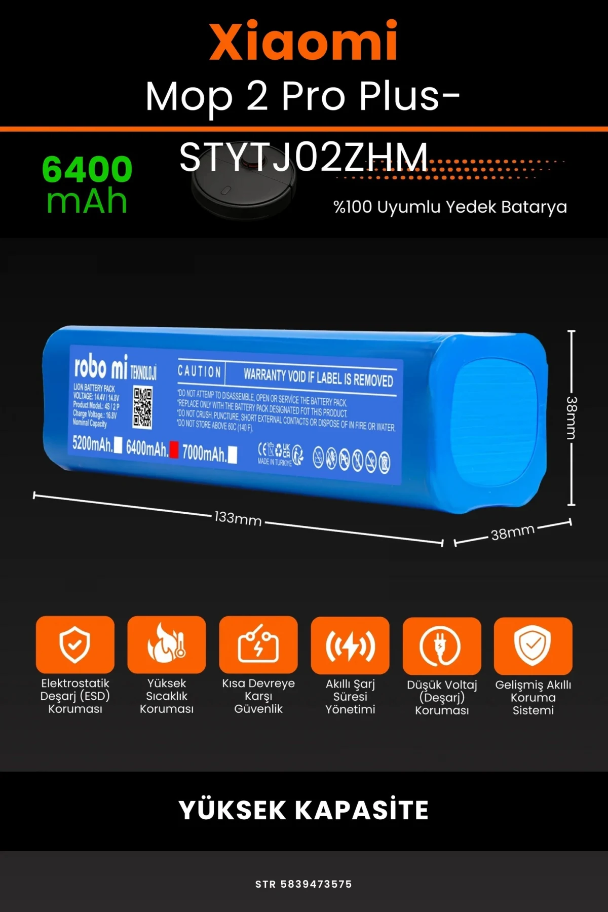 Xiaomi Mi Robot Vacuum Mop 2 Pro Plus (STYTJ02ZHM) 6400mAh Robot Süpürge Bataryası - Gerçek Kapasite, Maksimum Güvenlik