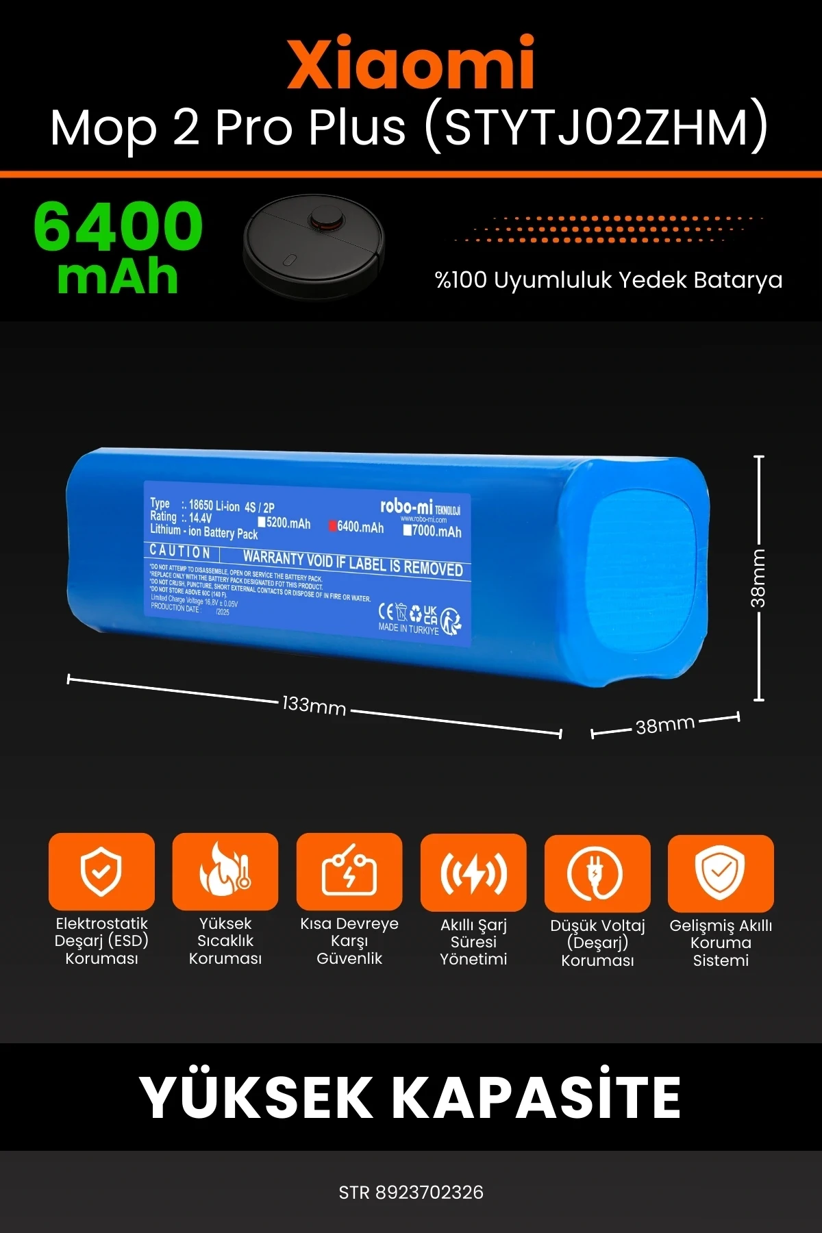 Xiaomi Mi Robot Vacuum Mop 2 Pro Plus (STYTJ02ZHM) 6400mAh Robot Süpürge Bataryası - Koruma Katmanlı Batarya Teknolojisi